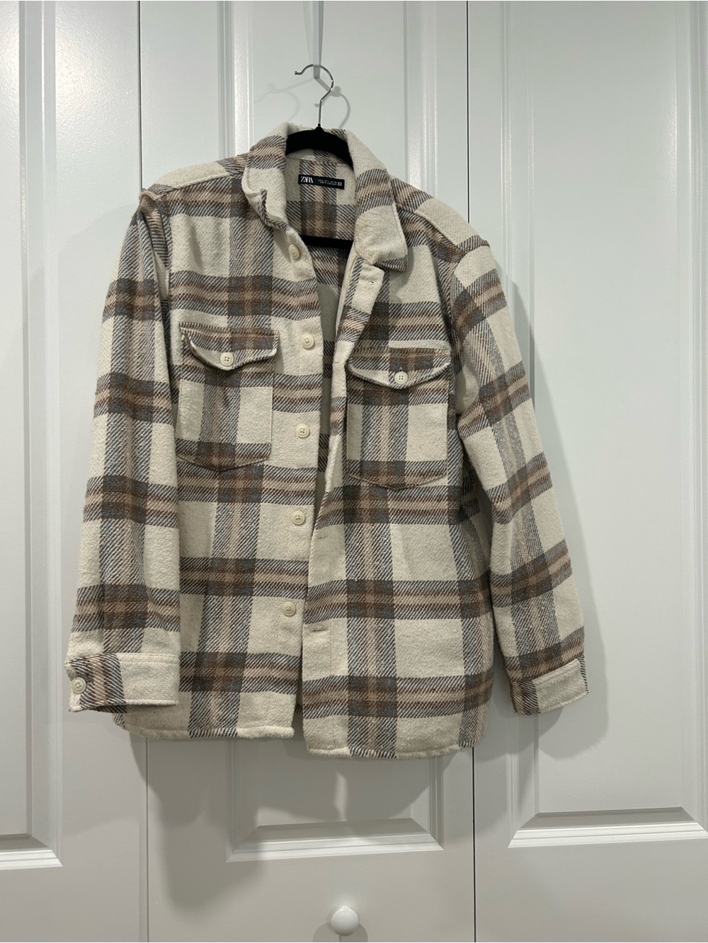 ZARA Women’s Plaid Jacket - Cream & Brown